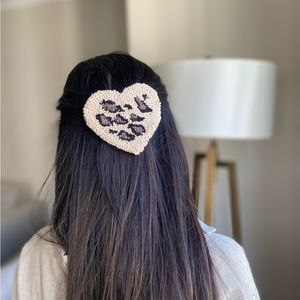 NWT - Nilly's Handmade Punch Leopard Heart Hair Clips